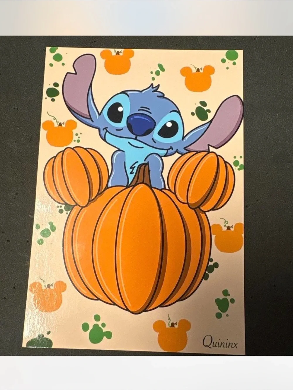 Halloween Stitch Pumpkin Decorative Art Print 4x6- Blue and Orange